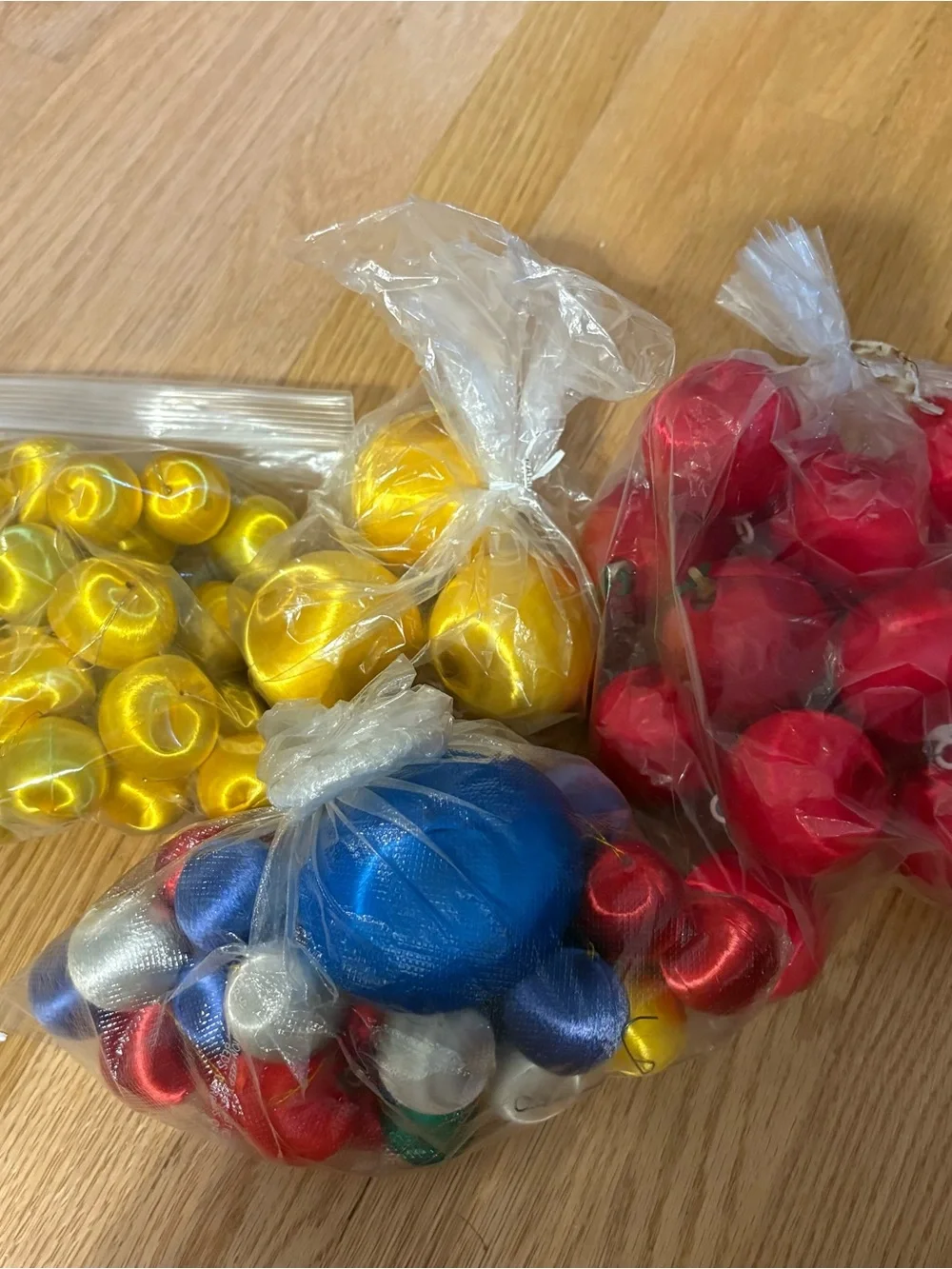 Assorted Colorful Satin Sheen Silk Christmas Ball Bundle Set Blue Yellow Red